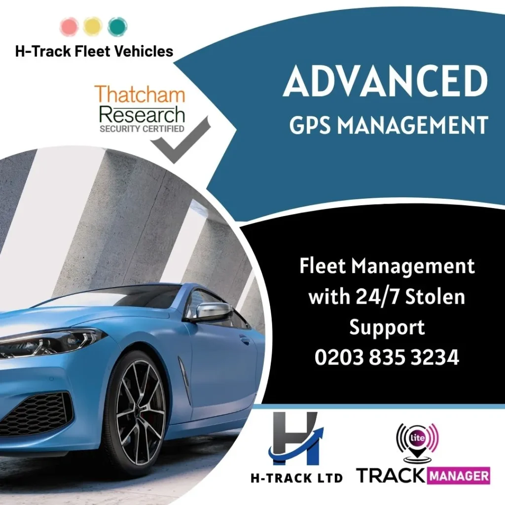 Blue BMW in showroom as part of H-Track Fleet vehicles and Track Manager lite