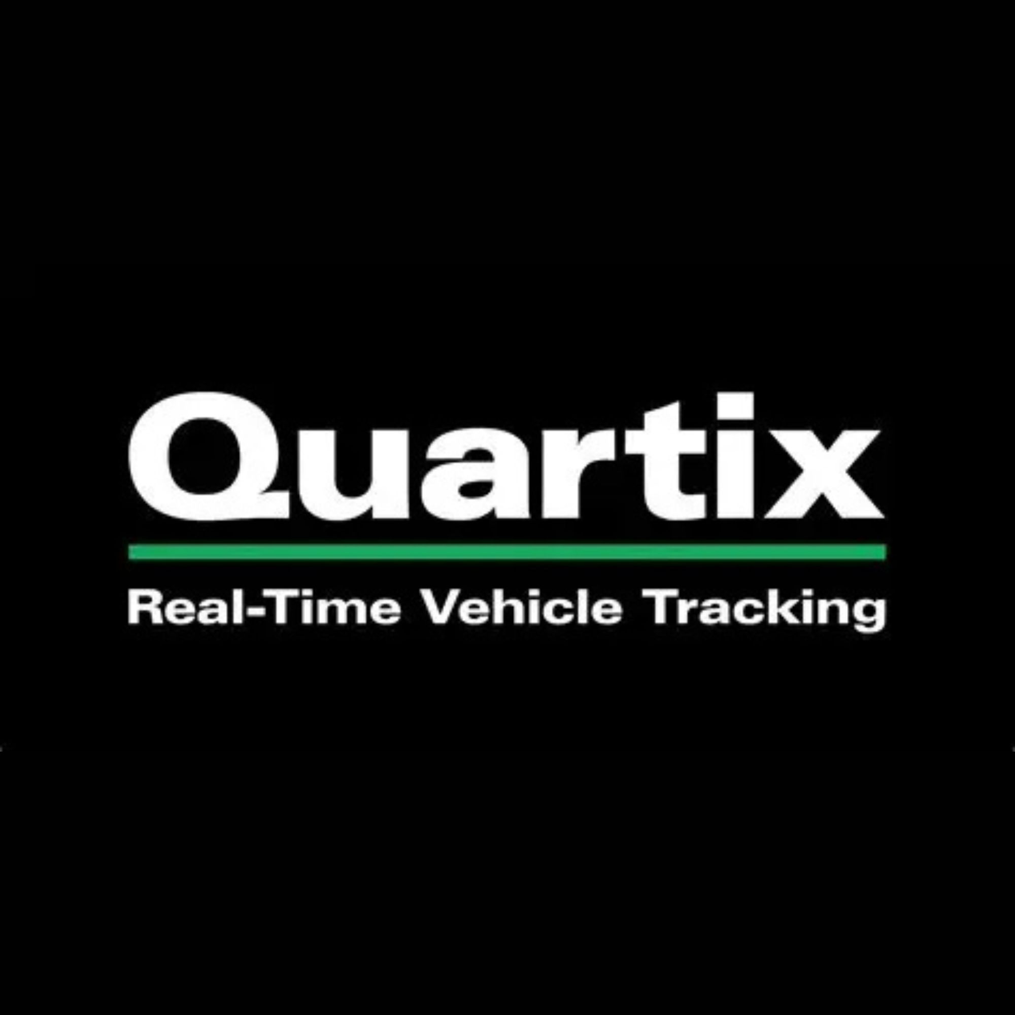 Quartix vehicle security text on a black background.