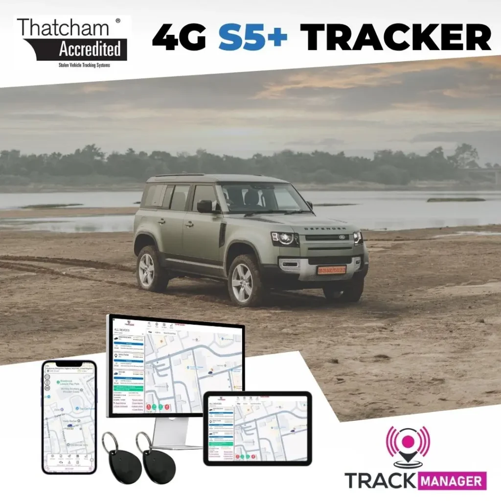 Matt Green land Rover Defender on sand Thatcham Approved S5 plus Tracker and immobiliser bundle by H-Track Ltd
