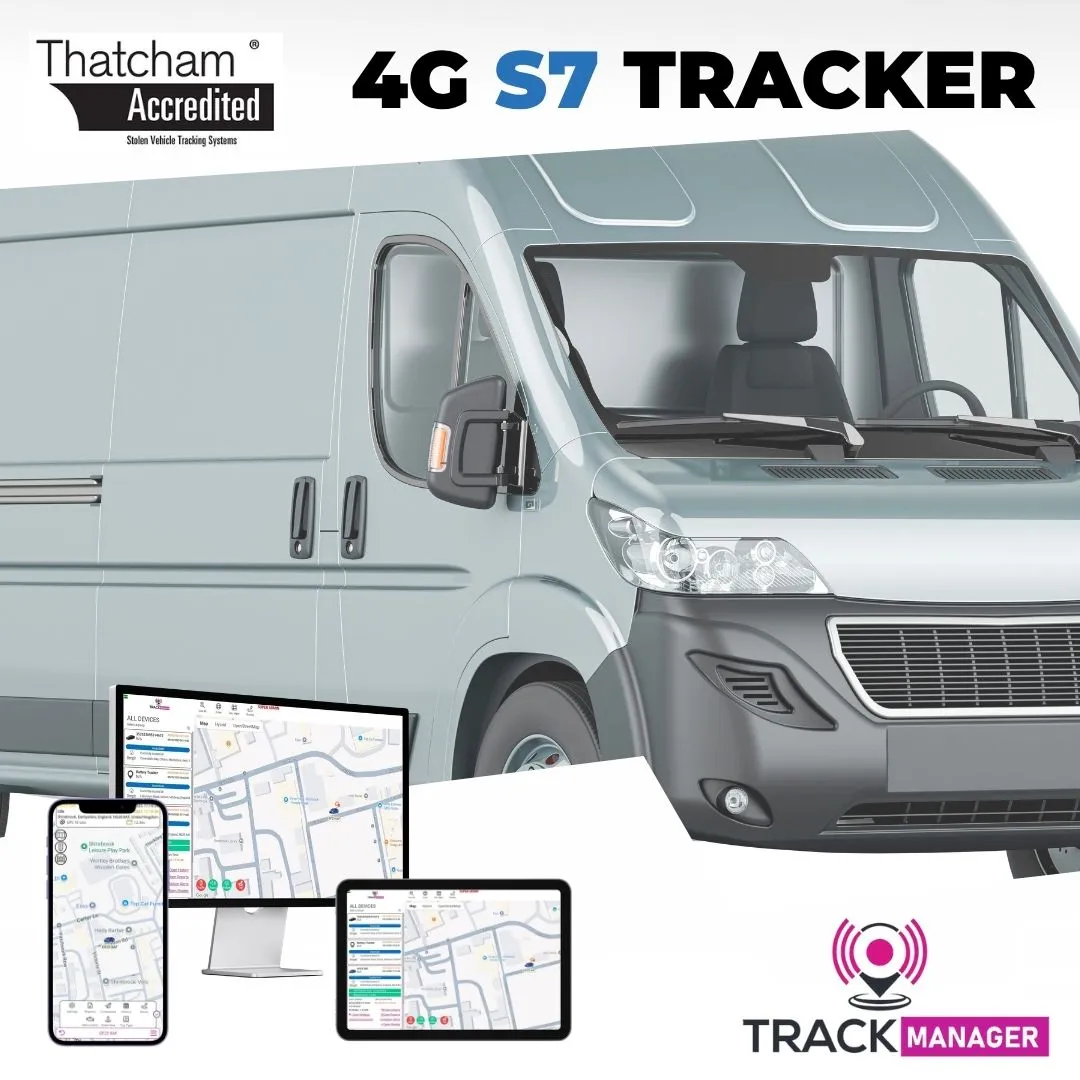Silver van on white background highlighting Thatcham Approved S7 Tracker and immobiliser bundle by H-Track Ltd